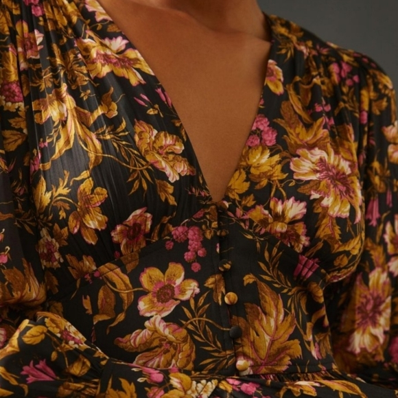 Anthropologie Silky Deep V-Neck Floral Print Tunic Top - Picture 3 of 16